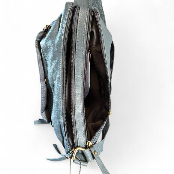 Great American Leather Works Muted Blue Lester Shoulder Bag With Zip Pockets - Picture 5 of 7